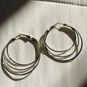 Elegant Silver Hoop Earrings Multi Layer Stacked Big Hoop